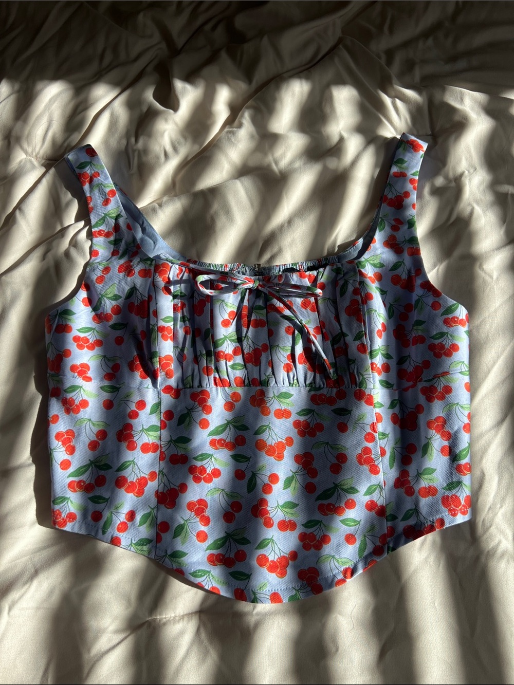 Vici Light Blue Cherry Print Crop Top
